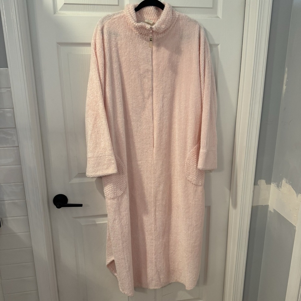 Stan Herman Chenille Zip Robe Pink sz 2X Petite Lounge Plush Housecoat‎ Bathrobe